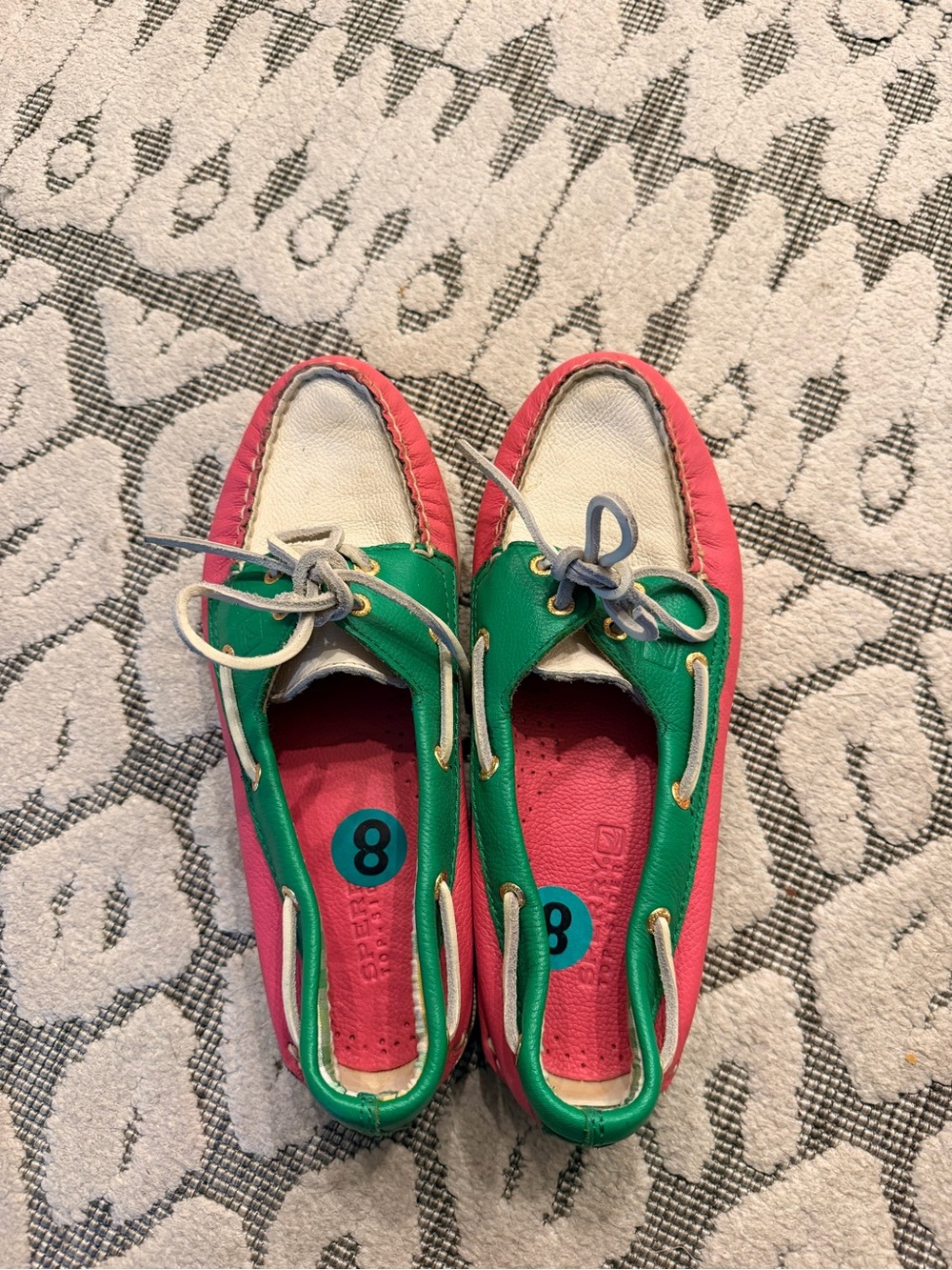 Womens Sperry Green and Pink Boat Shoes